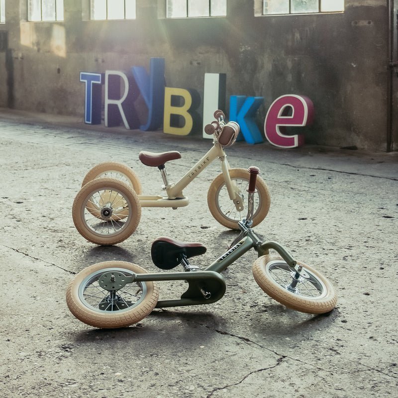 TRYBIKE | STEEL 2-IN-1 TRICYCLE & BALANCE BIKE - CREAM WITH HANDLEBAR BASKET *NEW - PRE-ORDER NOW!* by TRYBIKE - The Playful Collective