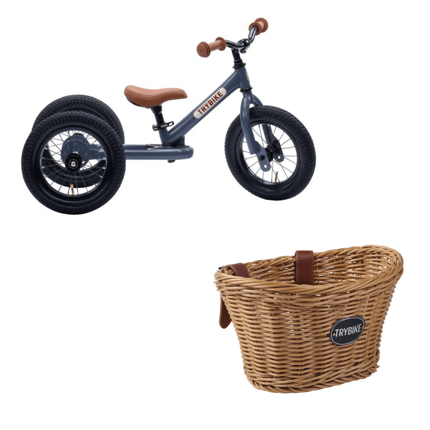 TRYBIKE | STEEL 2-IN-1 TRICYCLE & BALANCE BIKE - GREY WITH HANDLEBAR BASKET by TRYBIKE - The Playful Collective