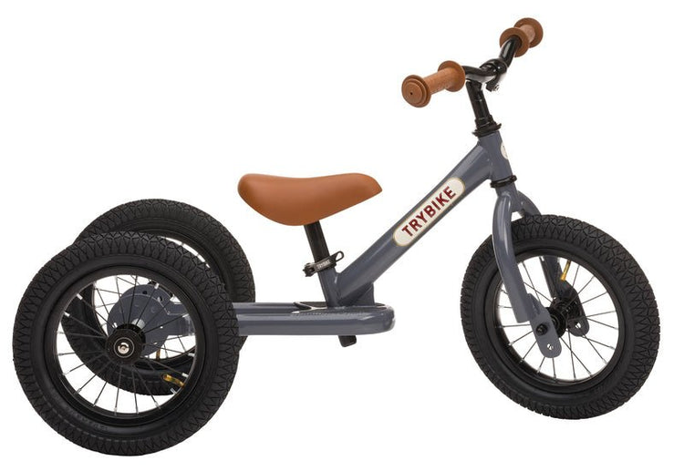 TRYBIKE | STEEL 2-IN-1 TRICYCLE & BALANCE BIKE - GREY WITH HANDLEBAR BASKET by TRYBIKE - The Playful Collective