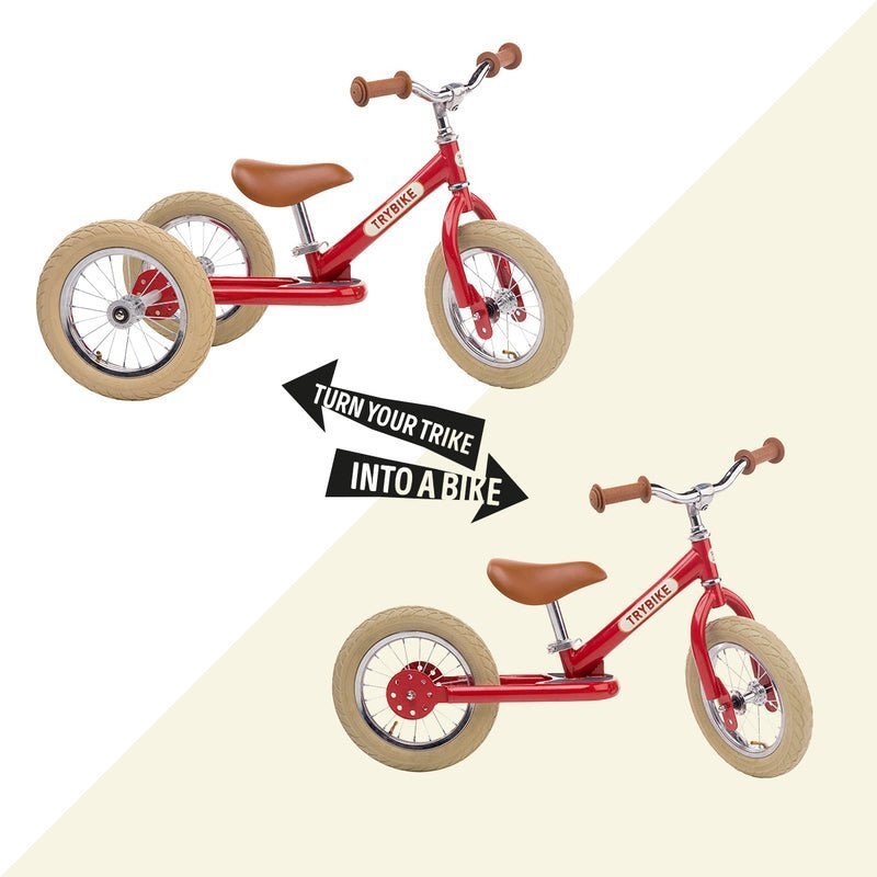 TRYBIKE | STEEL 2-IN-1 TRICYCLE & BALANCE BIKE - RED WITH HANDLEBAR BASKET by TRYBIKE - The Playful Collective