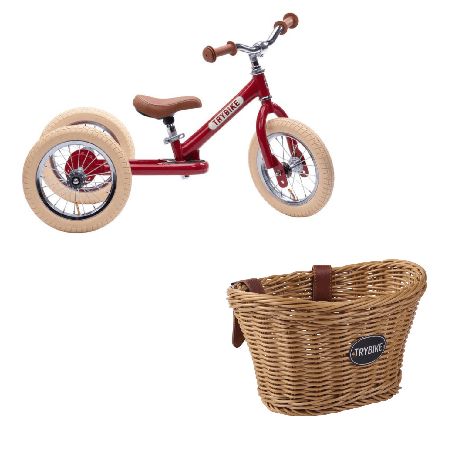 TRYBIKE | STEEL 2-IN-1 TRICYCLE & BALANCE BIKE - RED WITH HANDLEBAR BASKET by TRYBIKE - The Playful Collective