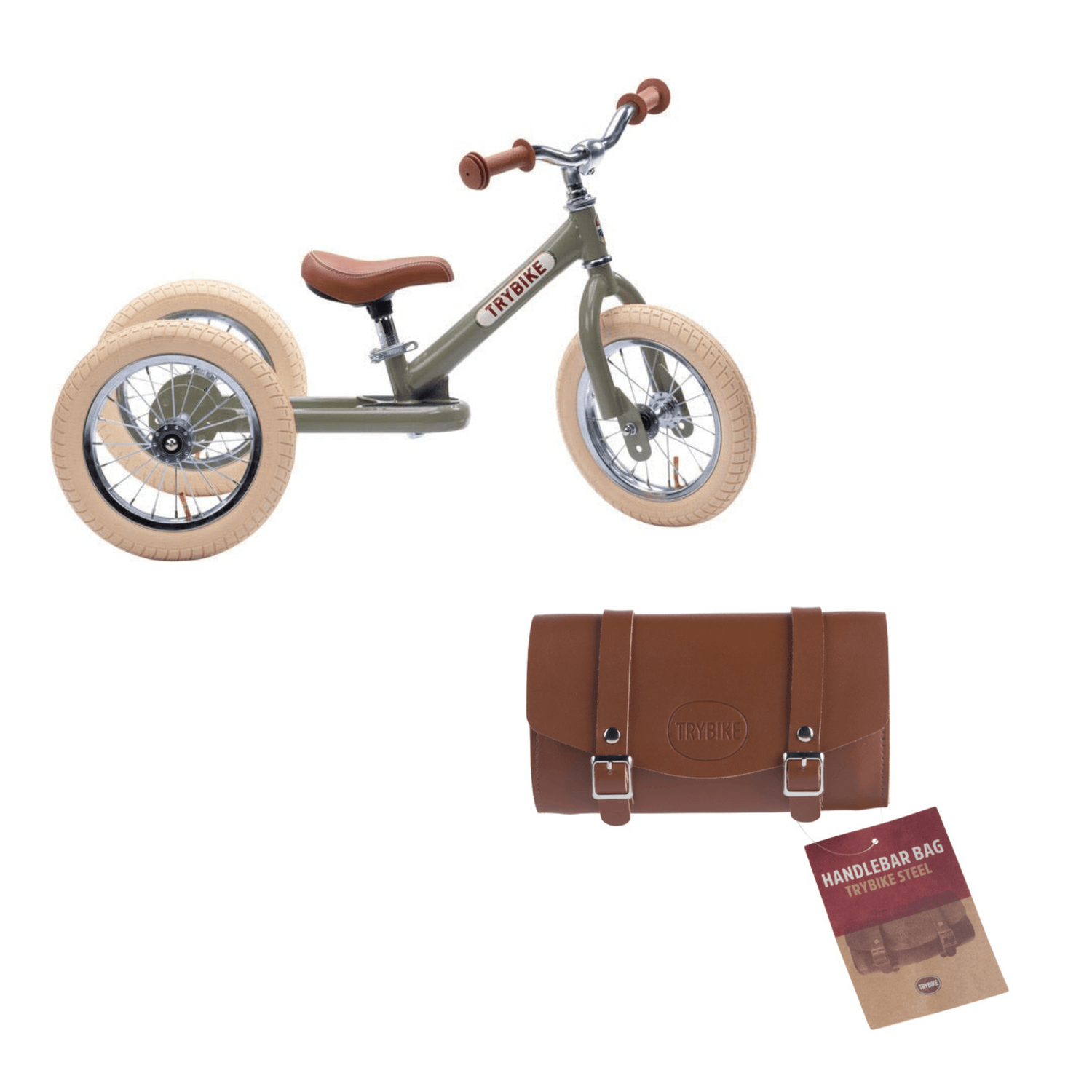 Trybike Steel 2 in 1 Tricycle Balance Bike Green with Handlebar Bag by Trybike The Playful Collective