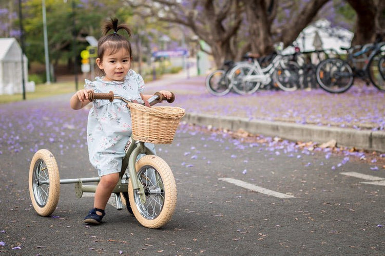 TRYBIKE | STEEL 2-IN-1 TRICYCLE & BALANCE BIKE - VINTAGE GREEN WITH HANDLEBAR BASKET by TRYBIKE - The Playful Collective