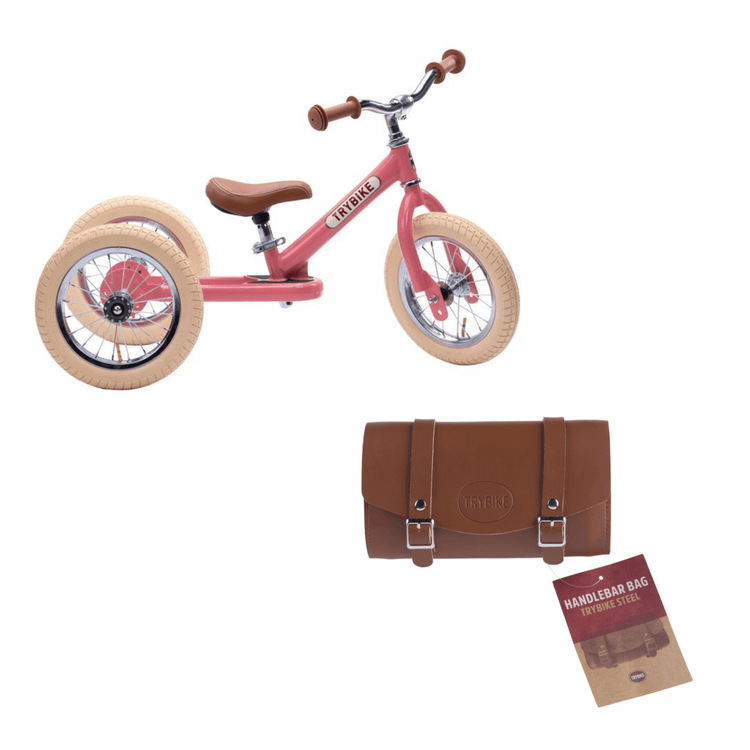 TRYBIKE | STEEL 2-IN-1 TRICYCLE & BALANCE BIKE - VINTAGE PINK WITH HANDLEBAR BAG *NEW - PRE-ORDER NOW!* by TRYBIKE - The Playful Collective