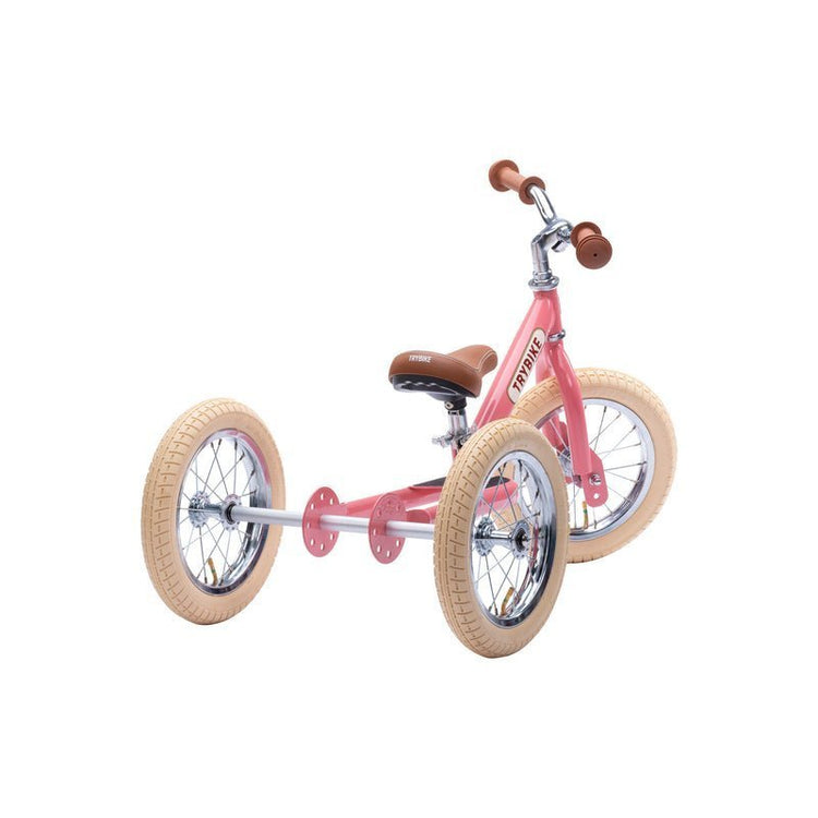 TRYBIKE | STEEL 2-IN-1 TRICYCLE & BALANCE BIKE - VINTAGE PINK WITH HANDLEBAR BASKET by TRYBIKE - The Playful Collective