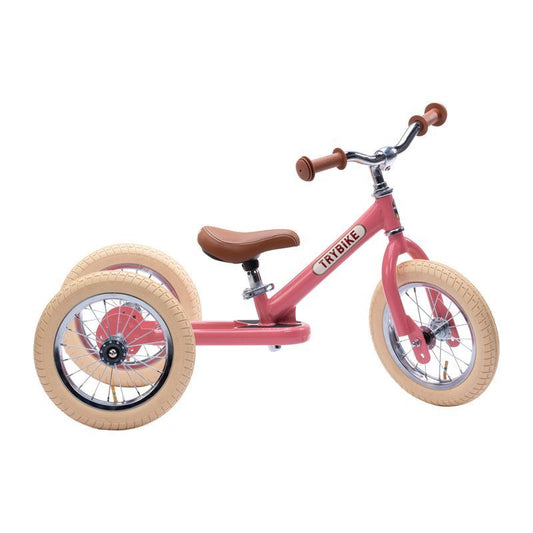 TRYBIKE | STEEL 2-IN-1 TRICYCLE & BALANCE BIKE - VINTAGE PINK WITH HANDLEBAR BASKET by TRYBIKE - The Playful Collective