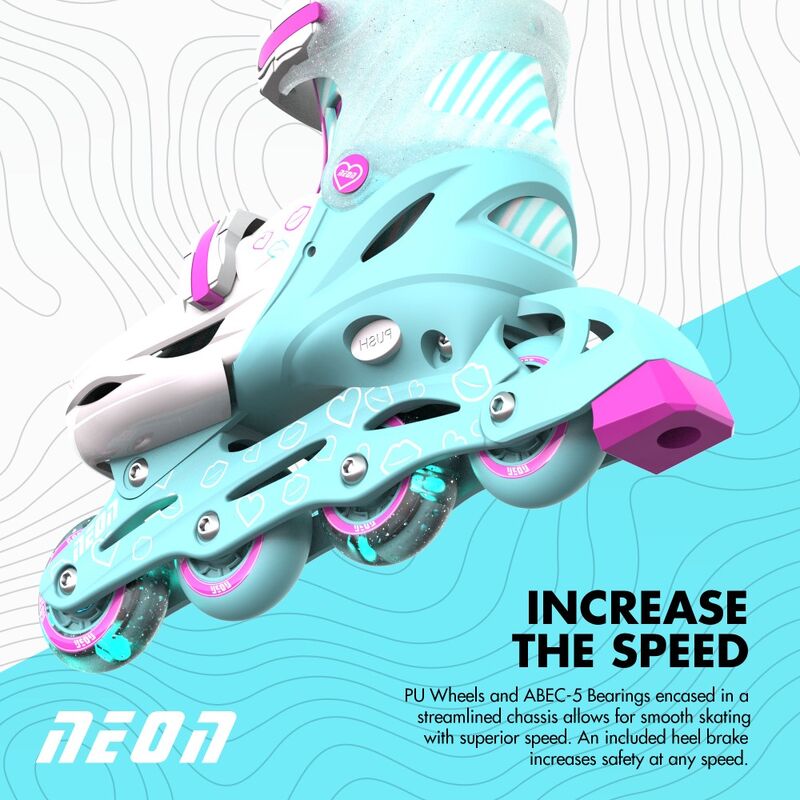 YVOLUTION | KIDS NEON INLINE SKATES (SIZE 3 - 6) - TEAL & PINK SKATES ONLY by YVOLUTION - The Playful Collective