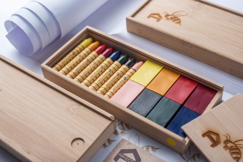 APISCOR | BEESWAX CRAYONS - SET OF 16 IN A BAMBOO BOX (8 BLOCKS & 8 STICKS) by APISCOR - The Playful Collective