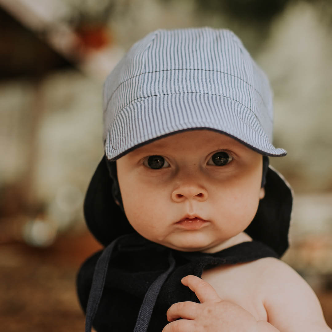 BABY REVERSIBLE FLAP SUN HAT - CHARLIE/INDIGO 0-3 mth / 38 - 42cm / XXS by BEDHEAD HATS - The Playful Collective