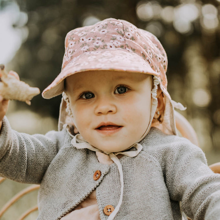 BABY REVERSIBLE FLAP SUN HAT - HEATHER/FLAX 0-3 mth / 38 - 42cm / XXS by BEDHEAD HATS - The Playful Collective