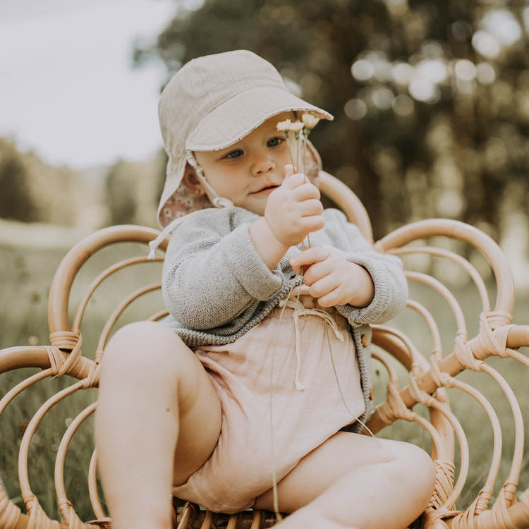 BABY REVERSIBLE FLAP SUN HAT - HEATHER/FLAX 0-3 mth / 38 - 42cm / XXS by BEDHEAD HATS - The Playful Collective