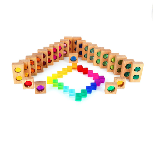 BAUSPIEL | COLOUR TRACK WITH LUCITE CUBES IN WOODEN BOX by BAUSPIEL - The Playful Collective