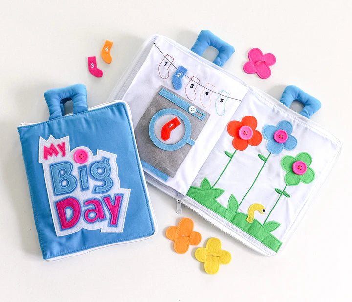 FABRIC QUIET ACTIVITY BOOK - MY BIG DAY (BLUE COVER) by CURIOUS COLUMBUS - The Playful Collective