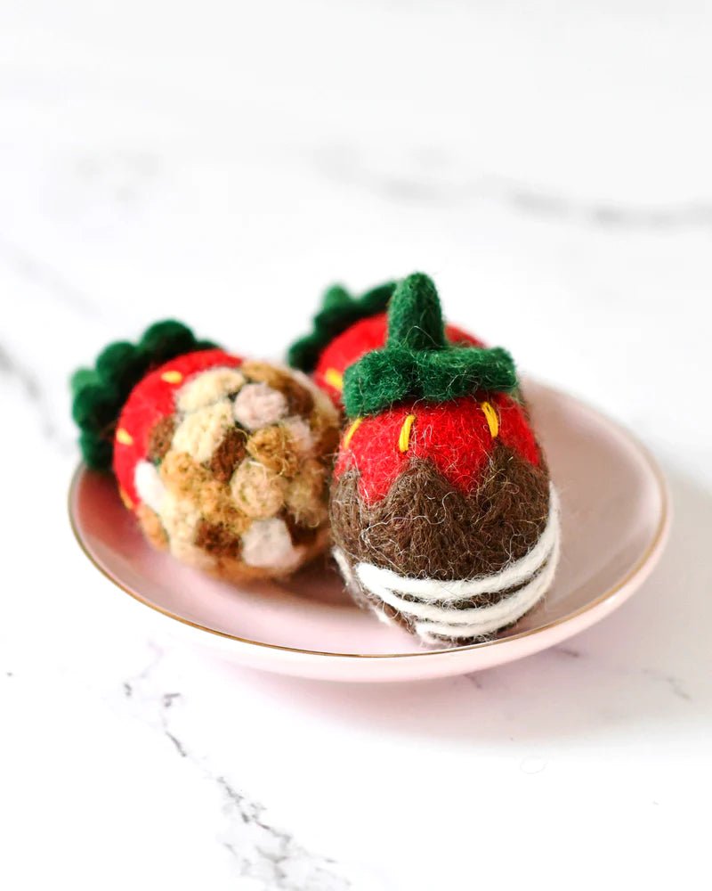 FELT CHOCOLATE-DIPPED STRAWBERRIES (SET OF 3) by TARA TREASURES - The Playful Collective
