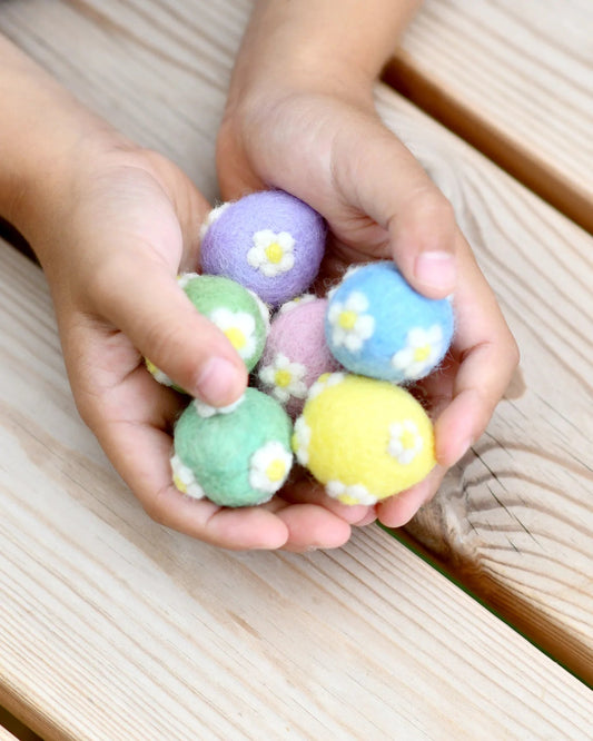 FELT PASTEL EGGS WITH FLOWERS (SET OF 6) by TARA TREASURES - The Playful Collective