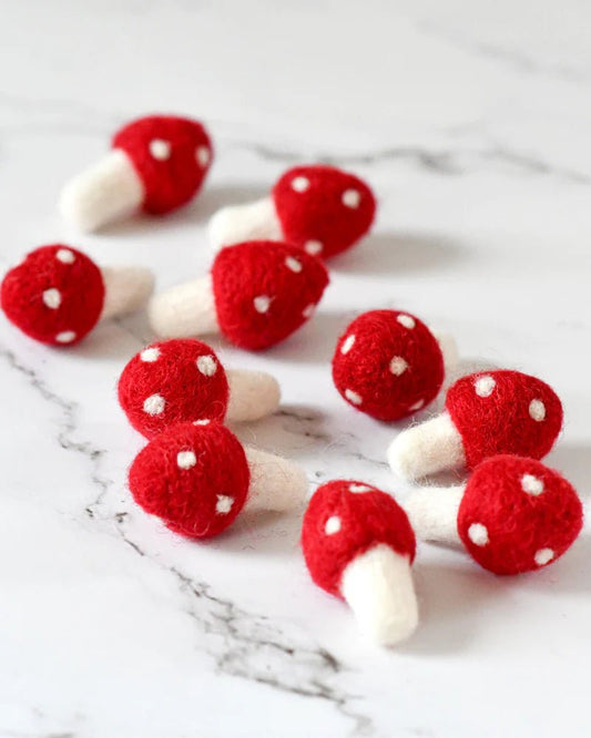 FELT RED MUSHROOMS (SET OF 10) by TARA TREASURES - The Playful Collective