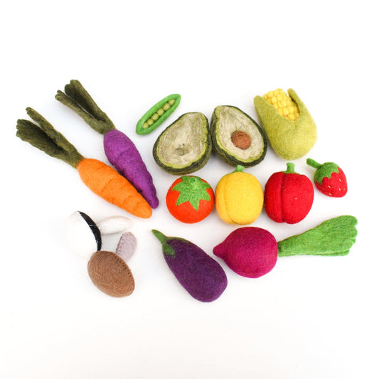 FELT VEGETABLES AND FRUITS - SET A (14 PIECES) by TARA TREASURES - The Playful Collective