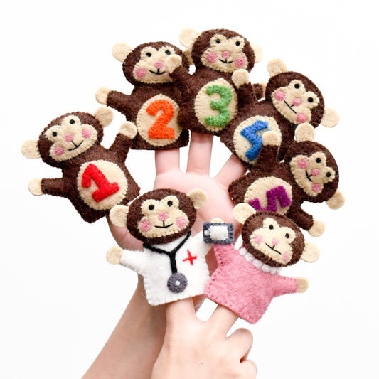FIVE LITTLE MONKEYS FINGER PUPPET SET by TARA TREASURES - The Playful Collective