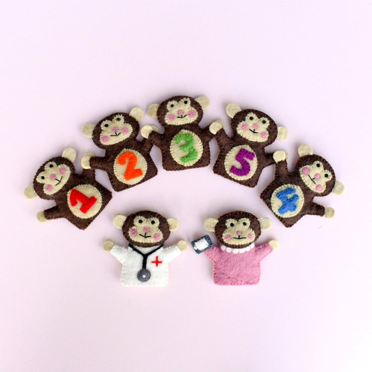 FIVE LITTLE MONKEYS FINGER PUPPET SET by TARA TREASURES - The Playful Collective