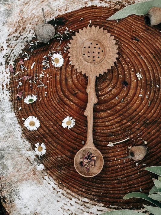HANDCRAFTED SUNFLOWER SLOTTED DUO SPOON by WILD MOUNTAIN CHILD - The Playful Collective