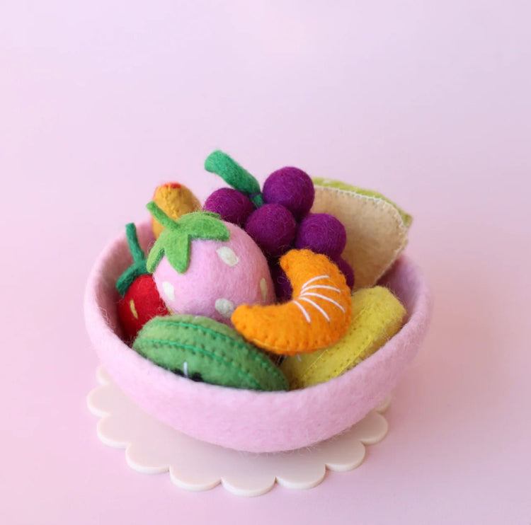 JUNI MOON | TUTTI FRUITY FELT FRUIT SALAD WITH BOWL (9 PIECE SET) Pink Bowl by JUNI MOON - The Playful Collective