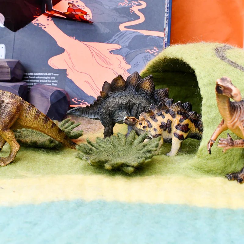 LARGE DINOSAUR LAND WITH VOLCANO FELT PLAY MAT PLAYSCAPE by TARA TREASURES - The Playful Collective