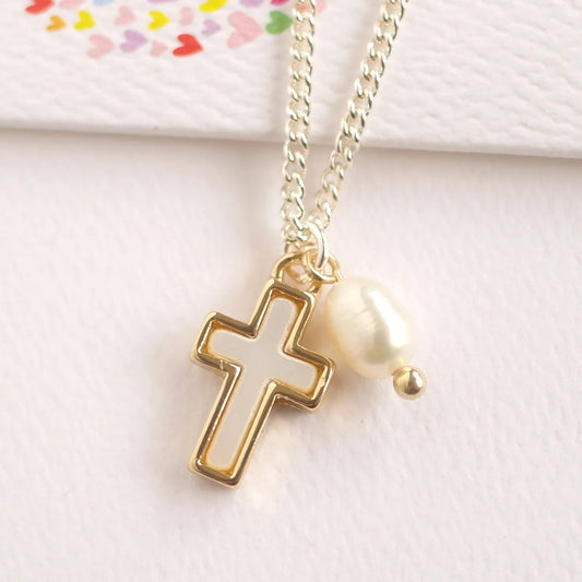 LAUREN HINKLEY | MOTHER OF PEARL CROSS NECKLACE (FRESHWATER PEARL) by LAUREN HINKLEY AUSTRALIA - The Playful Collective