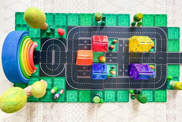 LEARN & GROW | MAGNETIC TILE TOPPER - ROAD PACK (40 PIECE) by LEARN & GROW TOYS - The Playful Collective