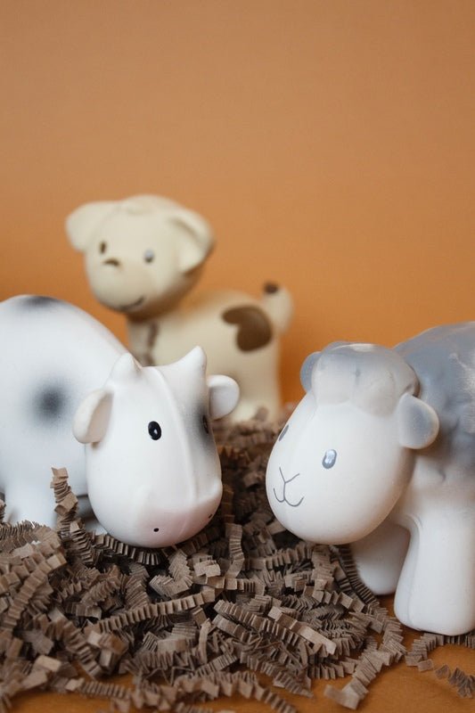 NATURAL RUBBER BABY RATTLE & BATH TOY - COW by TIKIRI - The Playful Collective