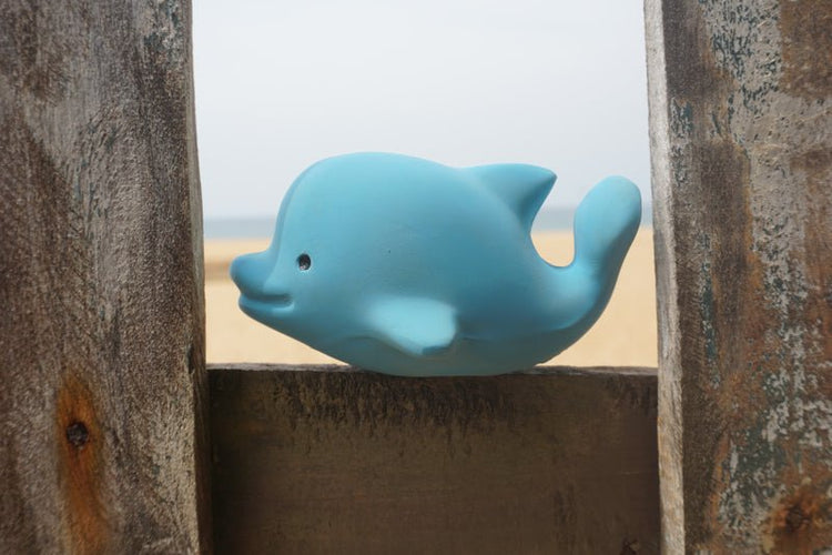 NATURAL RUBBER BABY RATTLE & BATH TOY - DOLPHIN by TIKIRI - The Playful Collective