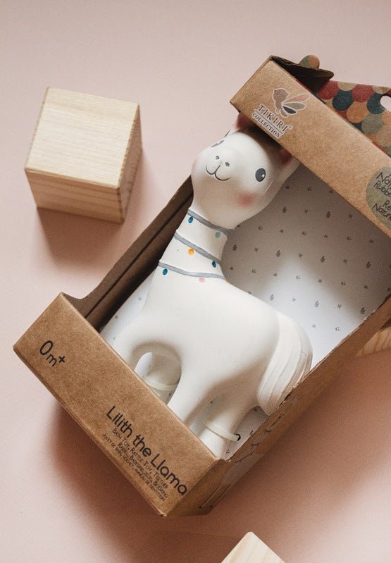 NATURAL RUBBER BABY RATTLE & BATH TOY - LILITH THE LLAMA by TIKIRI - The Playful Collective