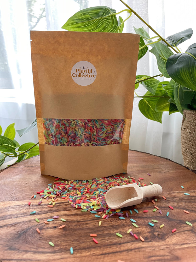 NATURAL SENSORY RICE - RAINBOW CONFETTI Small (200g) by THE PLAYFUL COLLECTIVE - The Playful Collective