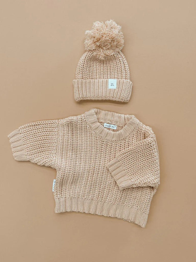 SUPER CHUNKY KNIT JUMPER - SAND 6-12M by ZIGGY LOU - The Playful Collective