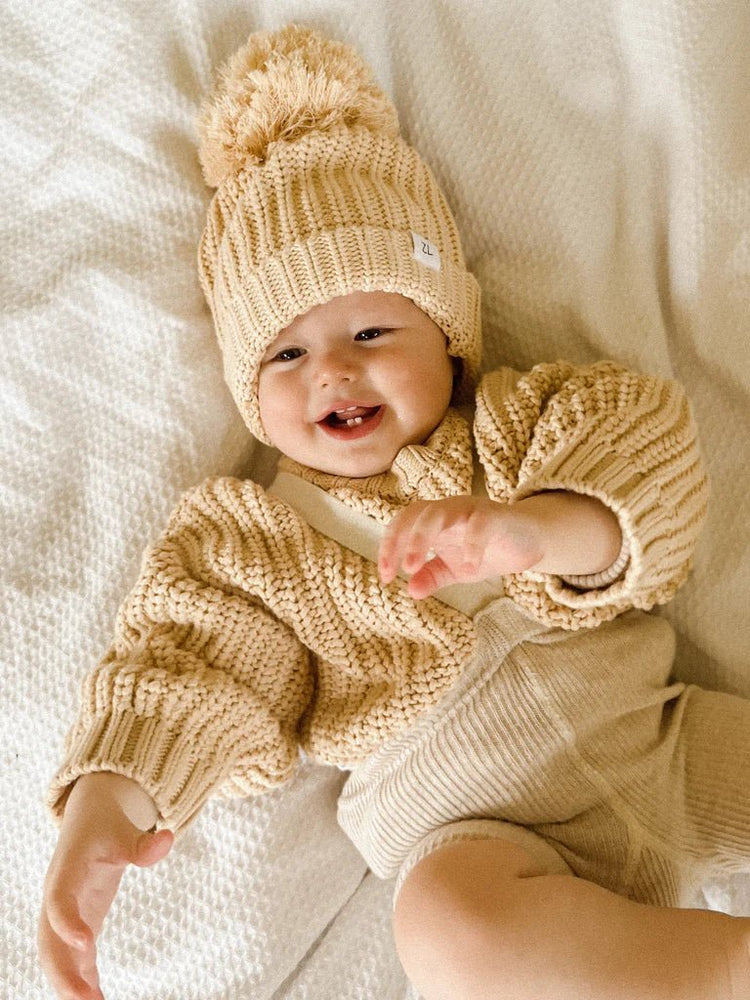 SUPER CHUNKY KNIT JUMPER - SAND 6-12M by ZIGGY LOU - The Playful Collective