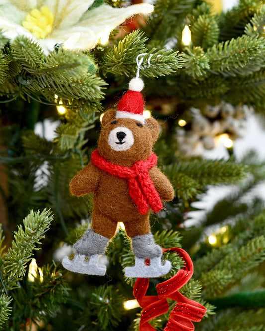 TARA TREASURES | FELT BROWN BEAR WITH ICE SKATES CHRISTMAS ORNAMENT by TARA TREASURES - The Playful Collective
