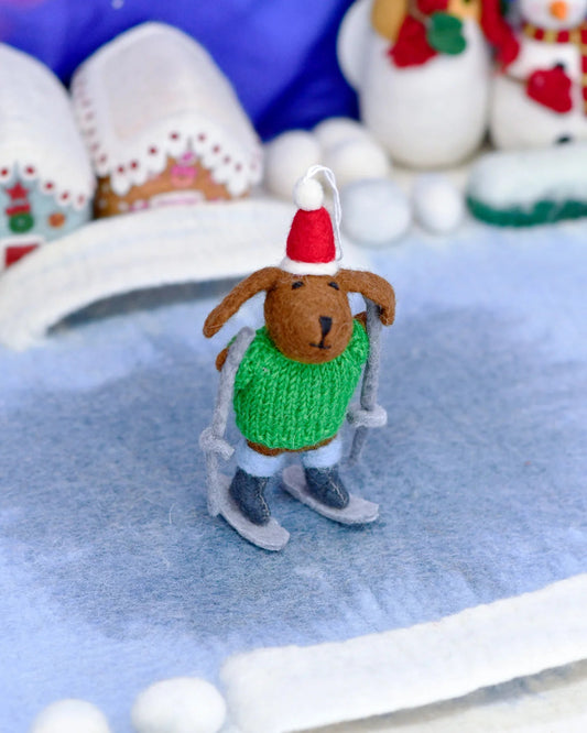 TARA TREASURES | FELT DOG WITH KNITTED SWEATER ON SKIS ORNAMENT by TARA TREASURES - The Playful Collective