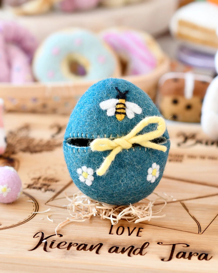 TARA TREASURES | FELT EGG COVER - BLUE WITH BEE MOTIF *PRE-ORDER* by TARA TREASURES - The Playful Collective