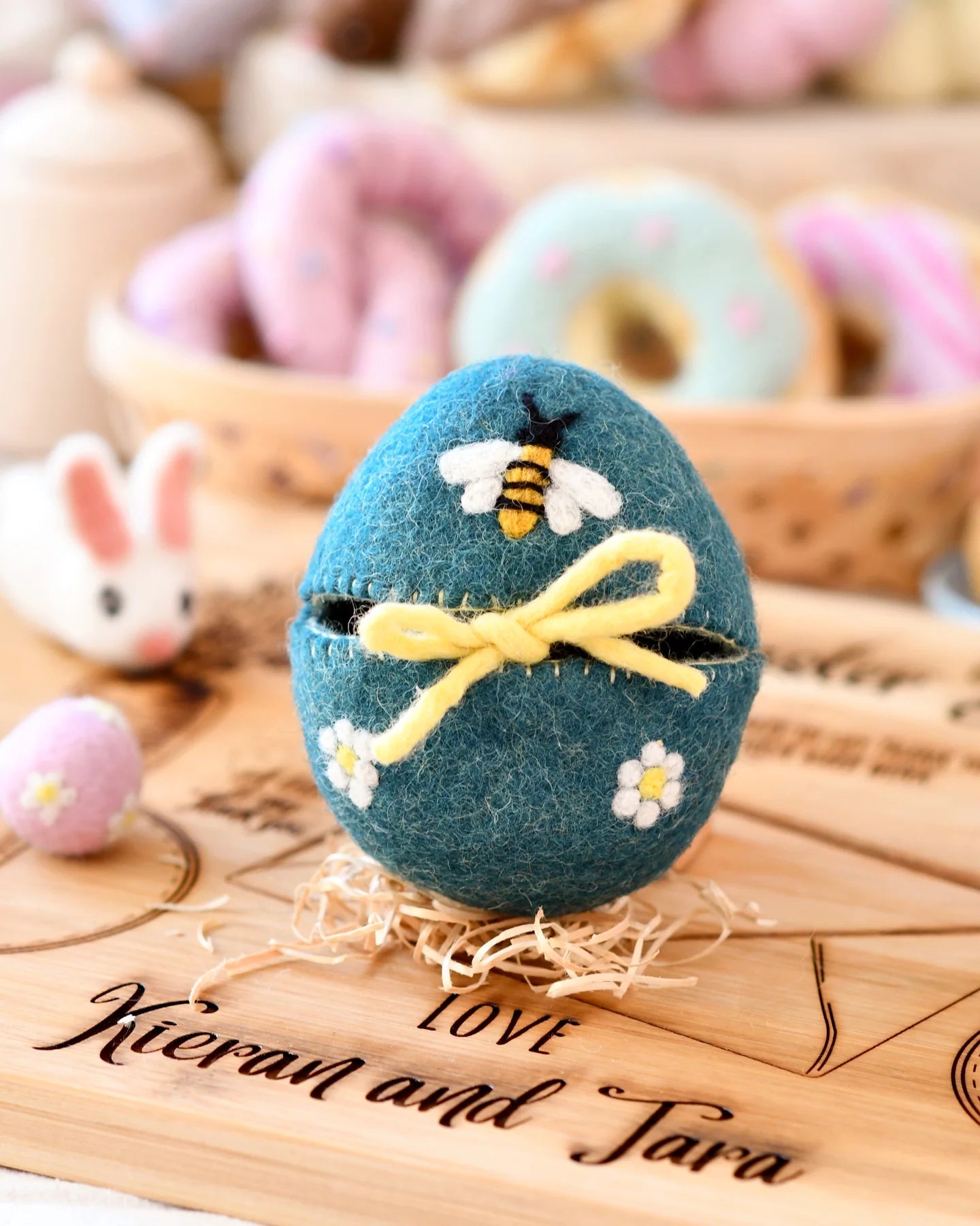 TARA TREASURES | FELT EGG COVER - BLUE WITH BEE MOTIF *PRE-ORDER* by TARA TREASURES - The Playful Collective