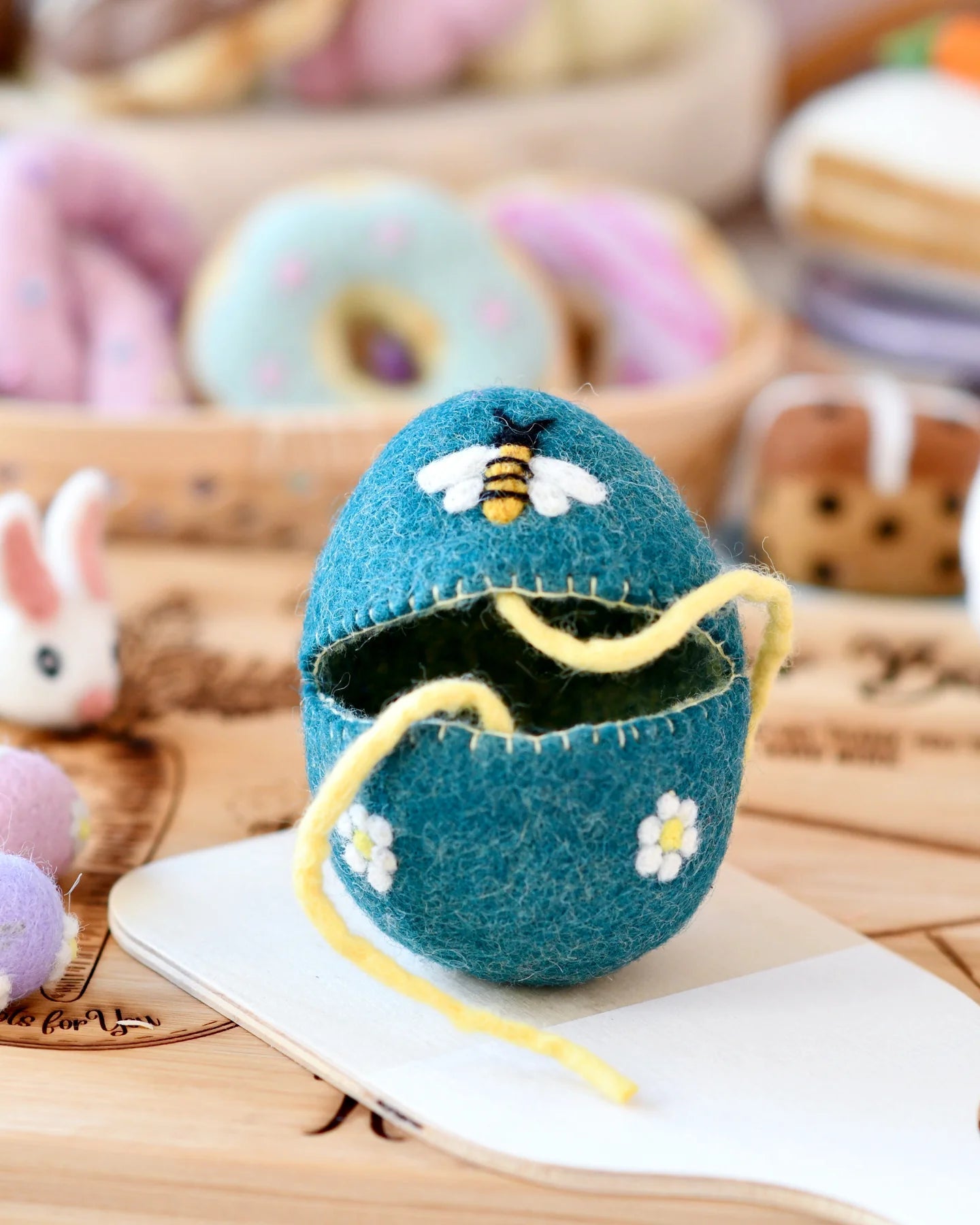 TARA TREASURES | FELT EGG COVER - BLUE WITH BEE MOTIF *PRE-ORDER* by TARA TREASURES - The Playful Collective