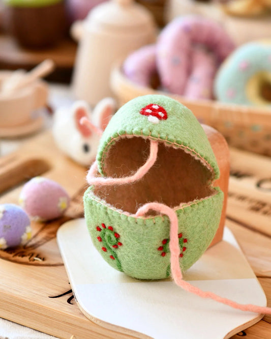 TARA TREASURES | FELT EGG COVER - GREEN WITH MUSHROOM MOTIF *PRE-ORDER* by TARA TREASURES - The Playful Collective