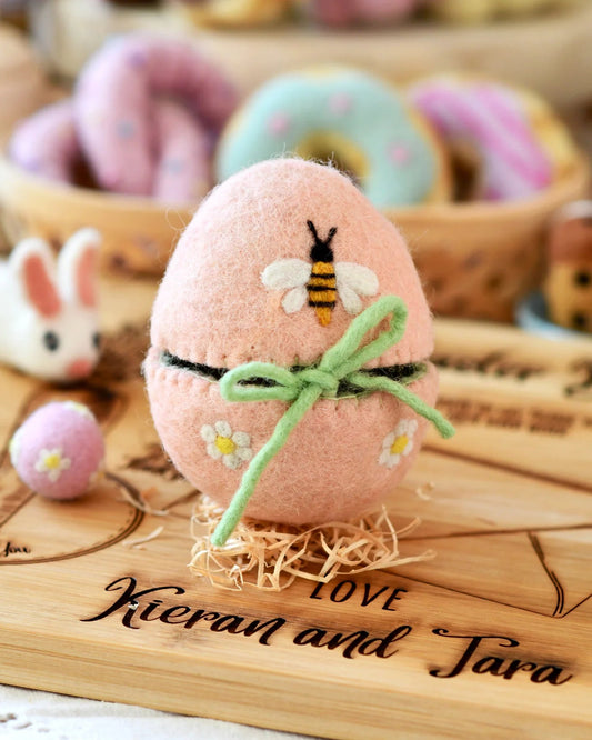 TARA TREASURES | FELT EGG COVER - PEACH WITH BEE MOTIF *PRE-ORDER* by TARA TREASURES - The Playful Collective