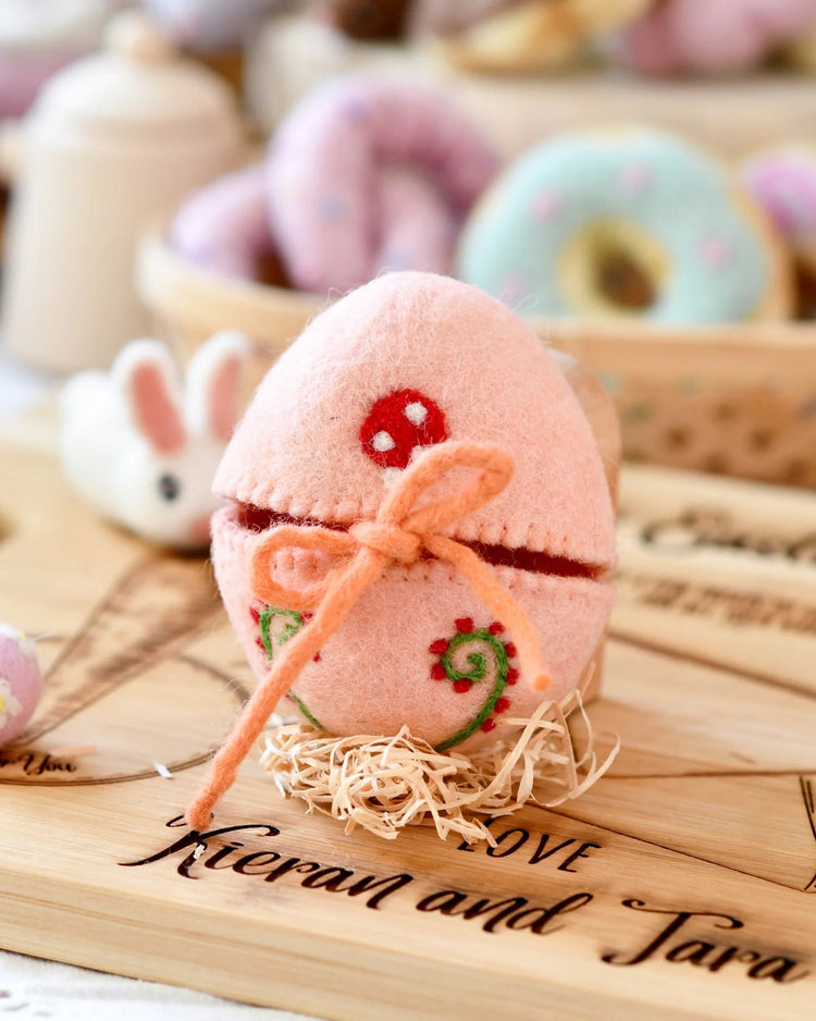 TARA TREASURES | FELT EGG COVER - PEACH WITH MUSHROOM MOTIF *PRE-ORDER* by TARA TREASURES - The Playful Collective