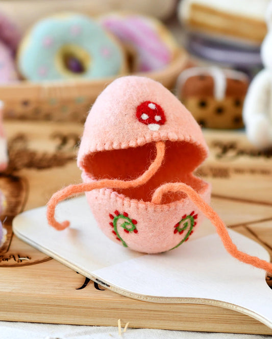 TARA TREASURES | FELT EGG COVER - PEACH WITH MUSHROOM MOTIF *PRE-ORDER* by TARA TREASURES - The Playful Collective