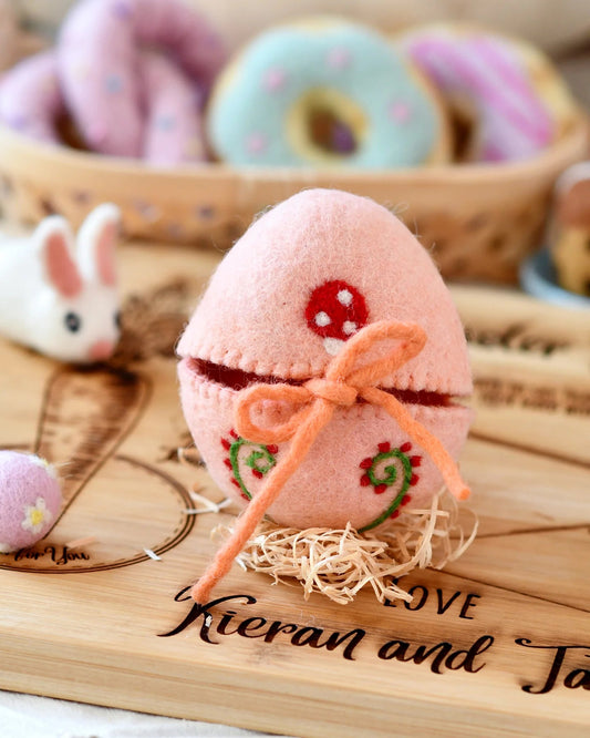 TARA TREASURES | FELT EGG COVER - PEACH WITH MUSHROOM MOTIF *PRE-ORDER* by TARA TREASURES - The Playful Collective