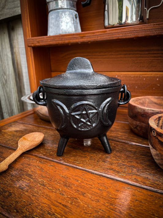 THE PLAYFUL COLLECTIVE | TRIPLE MOON PENTAGRAM CAST IRON CAULDRON - BLACK by THE PLAYFUL COLLECTIVE - The Playful Collective