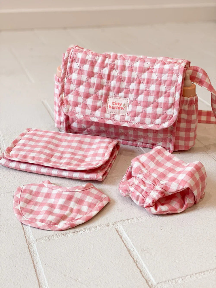 TINY HARLOW | CONVERTIBLE DOLL'S NAPPY BAG SET - PINK GINGHAM by TINY HARLOW - The Playful Collective