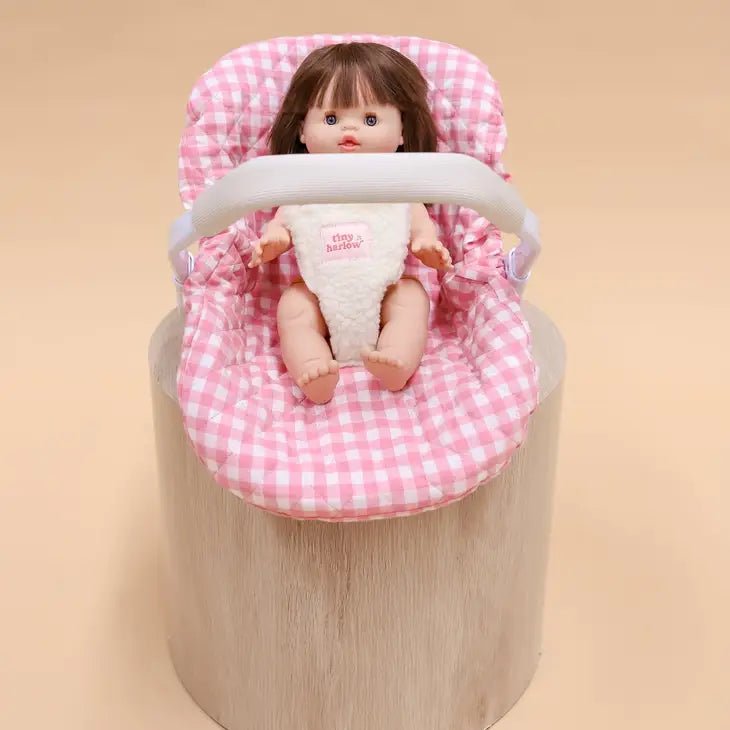 Doll s Car Seat Capsule Pink Gingham by Tiny Harlow The