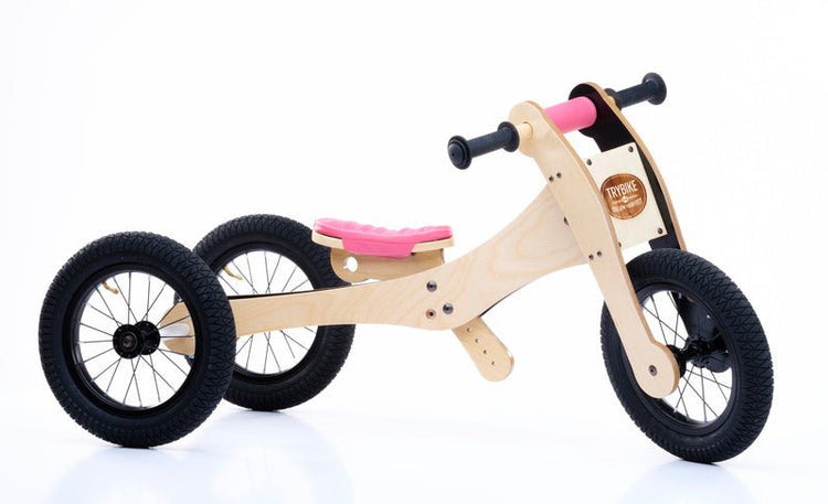 TRYBIKE | WOODEN 4-IN-1 TRICYCLE & BALANCE BIKE - PINK TRIM by TRYBIKE - The Playful Collective