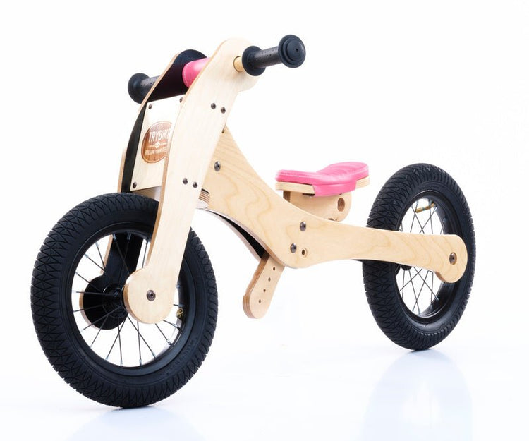 TRYBIKE | WOODEN 4-IN-1 TRICYCLE & BALANCE BIKE - PINK TRIM by TRYBIKE - The Playful Collective