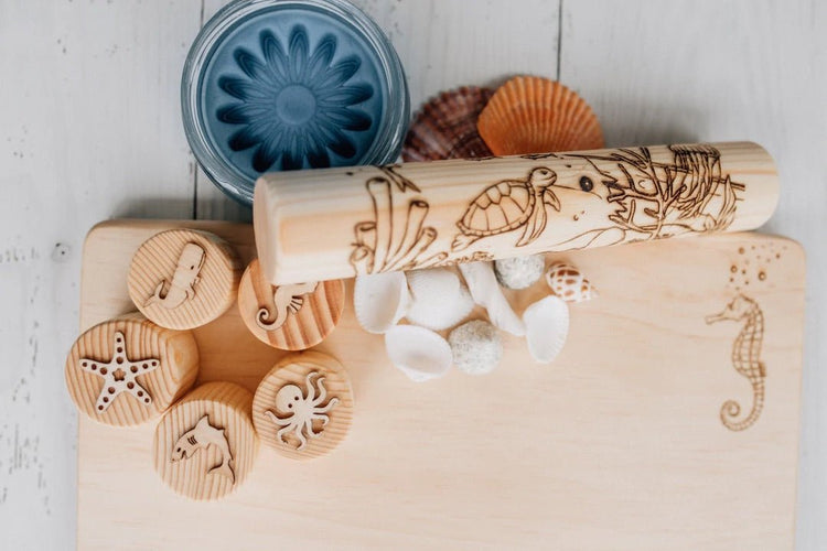 WOODEN ENGRAVED ROLLER - OCEAN by BEADIE BUG PLAY - The Playful Collective